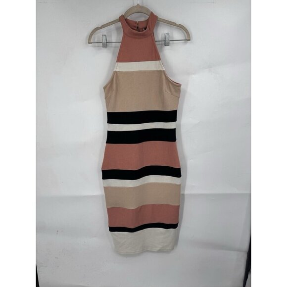 Windsor High Neck Striped Knee Length  Bodycon Dress Women Medium Colorful - Picture 1 of 7